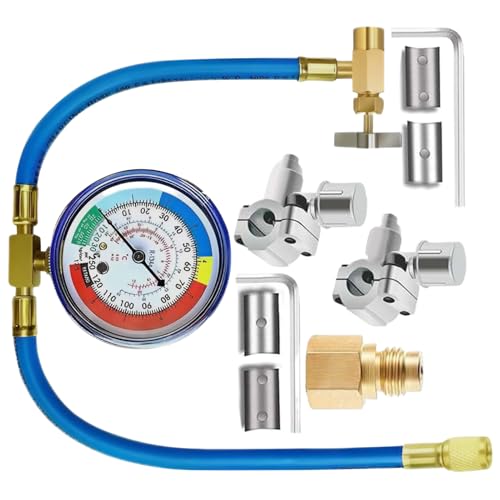 Biniveil Klimaanlagen Nachfüllset | Kfz Kältemittel Nachfüllset,Manometer Anstichventil Dosenanschluss Set für Kältemittel Wartung in Werkstatt und Garage für saisonale Instandhaltung und gewerblichen von Biniveil