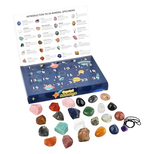 Biniveil Kristall Adventskalender - 24 Tage Countdown Kalender mit natürlichen Mineral Edelsteinen | Festliches Holiday Countdown Geschenk Für Familien Erwachsene Jugendliche von Biniveil