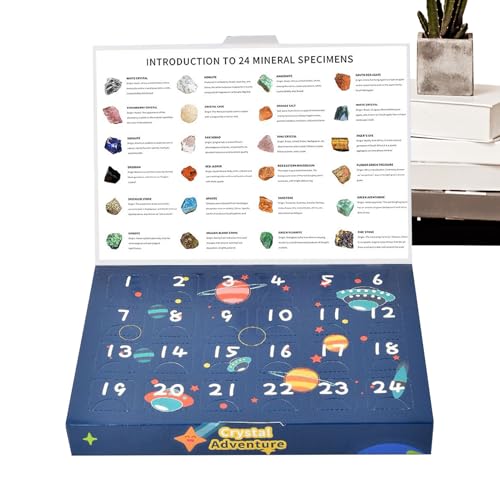 Biniveil Kristall Countdown Kalender 2025 Für Kinder | 24 Tage Countdown Kalender mit natürlichen Mineral Edelsteinen - Adventszeit Saisonale Freude Für Geologie Begeisterte Familien Freunde von Biniveil