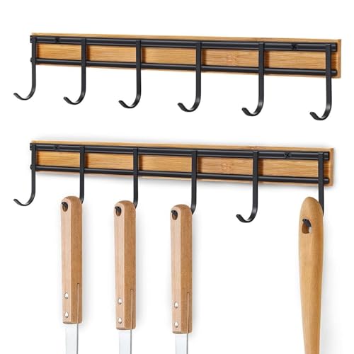 Biniveil Küchenutensilien Aufhänger,Halter für Kochlöffel und Pfannenwender im 2er Set | Platzsparender wandmontierter Utensilienhalter mit 6 Haken für Küche, Bad, Schlafzimmer, Haustür, Wohnung, und von Biniveil