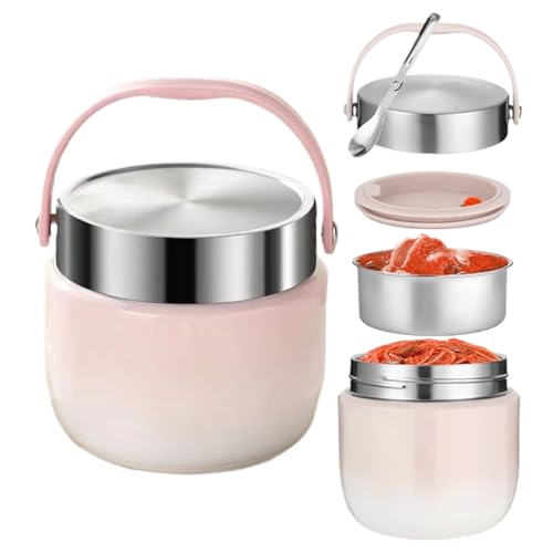 Biniveil Warmhaltebehälter Für Speisen, 500 ml Aufbewahrungsbox für Arbeitsessen, Auslaufsicherer Isolierbehälter für Brei Suppen Outdooraktivitäten wie Grillen Wandern Sport Camping Reisen Picknick von Biniveil