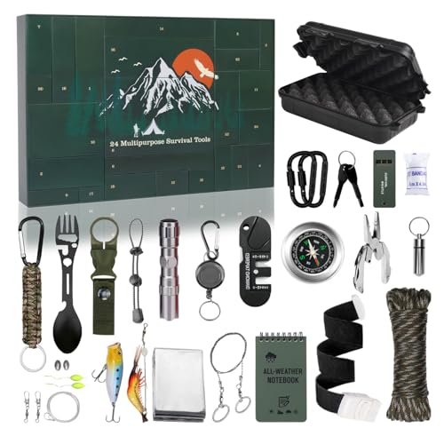 Biniveil Weihnachtszähler Adventskalender - Herren Kalender Mit Überlebenstool - Multifunktionales Tragbares Geschenkidee Für Festtage Jugendliche Erwachsene Picknick Camping Outdoor von Biniveil