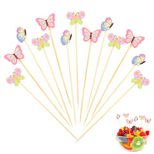 100 Stück Spieße Fingerfood, Schmetterling Cocktailspieße, Obstspieße Kinder, Cocktail Deko, Spiesse für Snacks Fingerfood, Obstspieße, Käsespieße, Partyspieße von Binlava