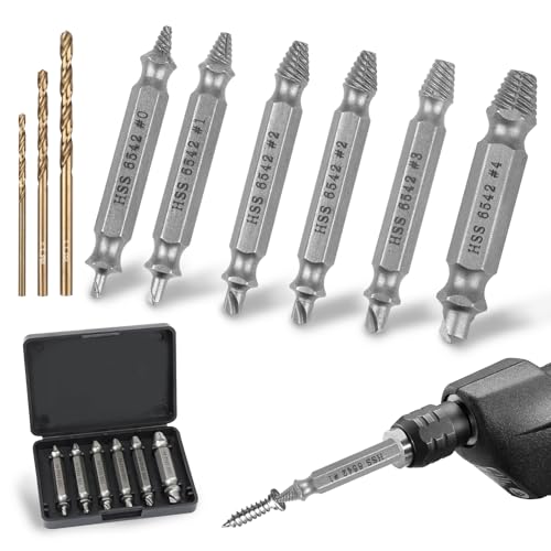 9 Stück Schraubenausdreher Set, Doppelkopf Linksausdreher Set aus HSS 6542, Silber Schrauben Ausdrehwerkzeug Set mit 3 Spiralbohrer, Einfaches Bohren und Entfernen beschädigter Schrauben 9 Stück Schraubenausdreher Set, Doppelkopf Linksausdreher Set aus HSS 6542, Silber Schrauben Ausdrehwerkzeug Set mit 3 Spiralbohrer, Einfaches Bohren und Entfernen beschädigter Schrauben von Binlava