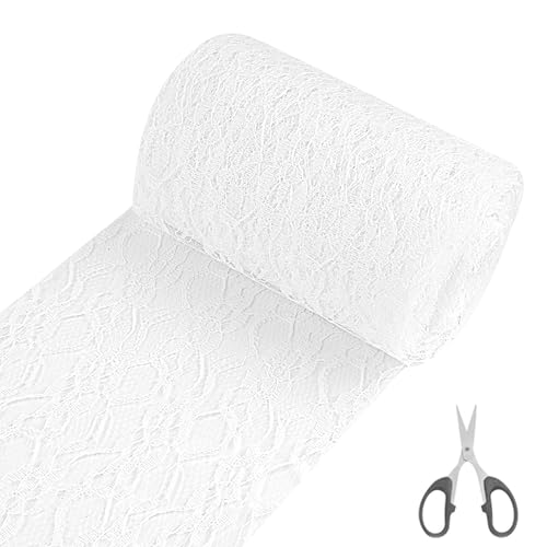 Tischläufer Spitze Weiß, 15 cm x 25 m Spitzenband Tischdeko Hochzeit mit der Schere, Tischband Abwaschbar Hochzeitsdeko, Dekoband Tischläufer für Hochzeit Taufe Kommunion Festliche Dekoration von Binlava