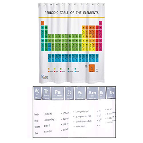 Binnan Duschvorhang Periodensystem Badezimmer Vorhang 180x180cm Antischimmel & wasserabweisender Duschvorhang von Binnan