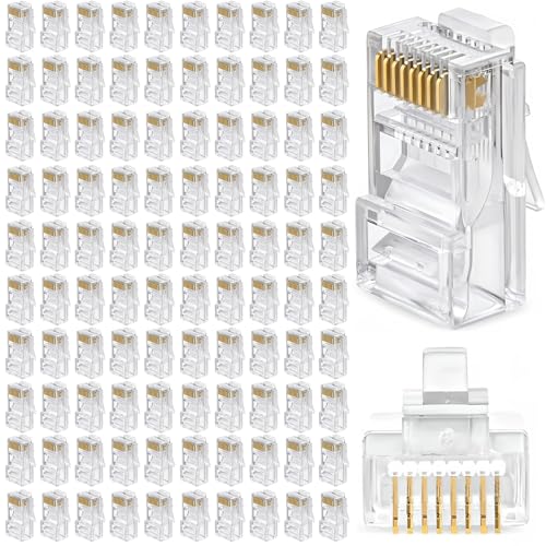 Binnan RJ45 Stecker,100 Stück RJ45-CAT6-Pass-Through-Anschlüsse Enden,CAT6 Ethernet Netzwerkkabel,RJ45-Netzwerkkabelanschluss Achtadriger Kristalle mit Vergoldetem Ethernet-Netzwerkendstecker von Binnan