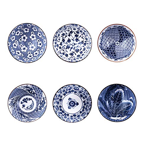 Keramik Gemusterte Müslischalen, 6 Einzelperson Japanische Designs,Blau und Weiß Schalen,Keramikschalen für Getreide/Suppe, China Suppenschüsseln 6er Set von Binoster