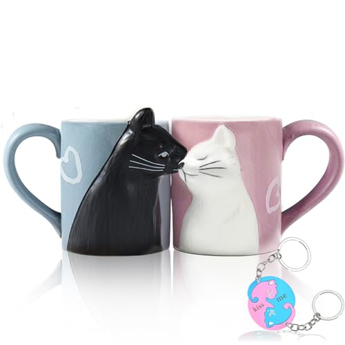 Katze Tassen Kaffeetassen Hochzeitsgeschenk Kaffeebecher Set für Valentinstag, Hochzeit, Jubiläum, Weihnachten, Ehepaar und Freunde Ehefrau perfekt für Kaffee, Tee und Wasser von Binoster