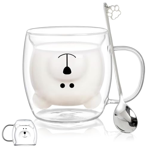 Süße Bär Tassen Kaffee Teegläser Trinkgläser Doppelwandige Kaffeegläser Cappuccino Espressotasse Becher Geburtstagsgeschenk,Valentinstag,Weihnachtstag Geschenke für Frauen,Mama,Papa,Lehrer,Freundin von Binoster