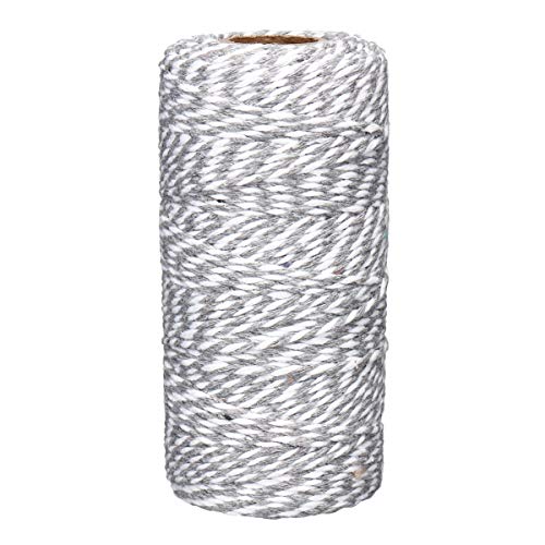 Binwat Makramee-Kordel, natürliche Makramee, Baumwollschnur zum Selbermachen, Basteln, Stricken, dekorative Projekte, 2 mm x 90 m, Grau/Weiß, 2mmX100yd von Binwat