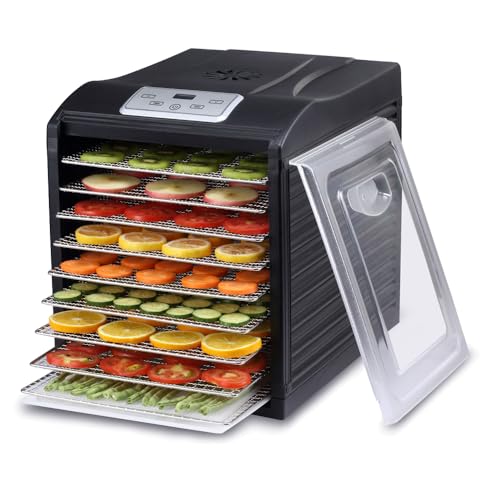 BioChef Arizona Sol Dörrautomat/Dörrgerät mit 9 Einschüben aus Edelstahl PLUS Digitaler Timer + Thermostat, 3 x Anti-Haft Folien, 2 x feinmaschige Einlegematten, 1 x Auffangblech (Schwarz) von Bio Chef