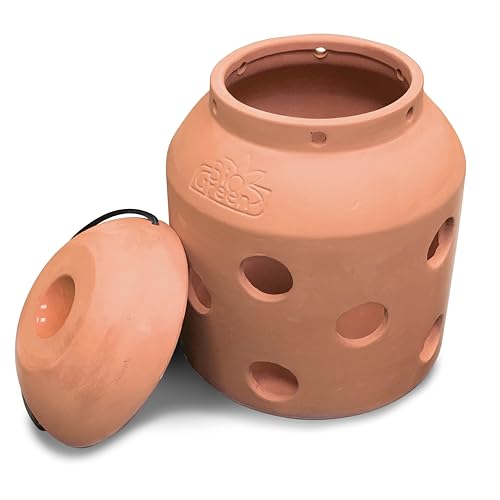 BioGreen Terracotta-Frostwächter Firefly | für kleine Gewächshäuser und Frühbeete | glasierte Ölschale im Deckel | Pilzform | ideal auch als Deko von Bio Green