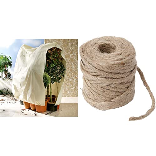 Bio Green Winterschutz Kübelpflanzensack, beige, super Stark, XXL 240 x 200 cm & Windhager Jute-Schnur Jutegarn Bindegarn Bindeschnur, natur, 4 mm x 50 m, 06158, beige von Bio Green