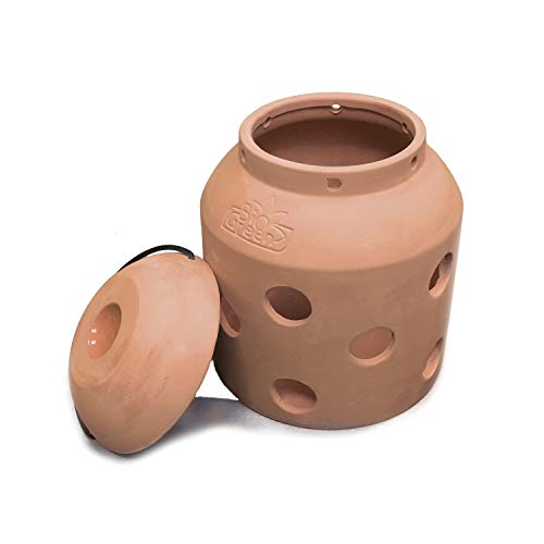 BioGreen Terracotta-Frostwächter Firefly | für kleine Gewächshäuser und Frühbeete | glasierte Ölschale im Deckel | Pilzform | ideal auch als Deko von Bio Green