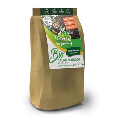 BioGreen Bio-Pflanzenerde | Quellerde | pflanzfertig aufgedüngt | mit hochwertigem Eisendünger | Vegan | Beste Bio-Qualität | torffrei | 5 Liter von Bio Green