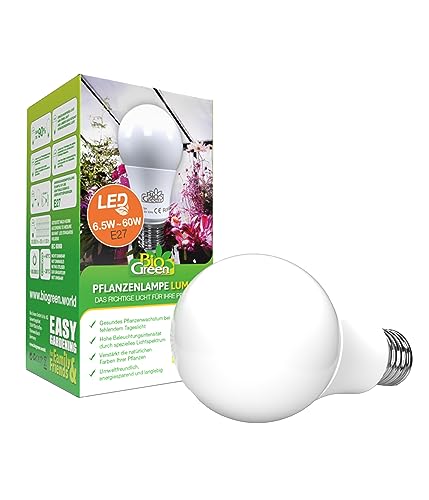 Energiesparende LED-Pflanzenlampe LUM 505 | sparsame 6,5 Watt | 30.000 Stunden Leuchtdauer | für E27 Sockel von Bio Green