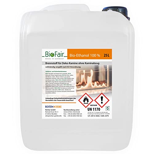 25-L-Kanister Bioethanol Qualität für Ethanol Kamin, Tischkamin, Wandkamin (1 x 25 Liter) von BioFair