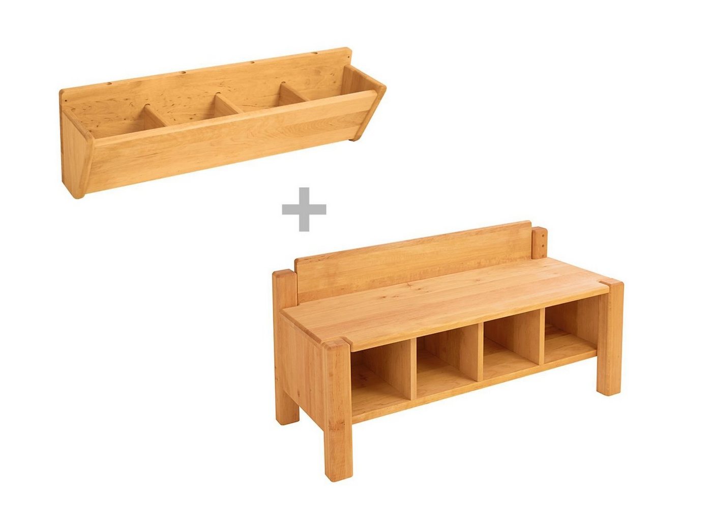 BioKinder - Das gesunde Kinderzimmer Kindersitzgruppe Robin, Set Kindergartenbank mit Hänge-Garderobe 80 cm, Erle von BioKinder - Das gesunde Kinderzimmer