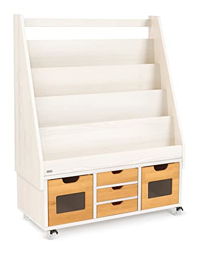 BioKinder - Das gesunde Kinderzimmer Robin Rollregal mit Bücherregal inkl. 3 Schubladen und 2 Regalboxen, Farbe:Massivholz Erle, Farbe des Korpus:Massivholz Kiefer Naturweiß von BioKinder - Das gesunde Kinderzimmer