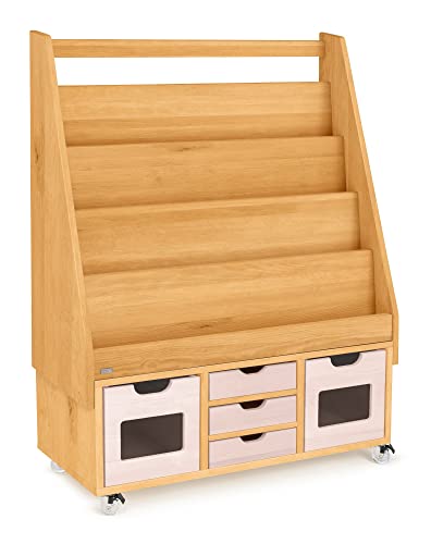 BioKinder - Das gesunde Kinderzimmer Robin Rollregal mit Bücherregal inkl. 3 Schubladen und 2 Regalboxen, Farbe:Massivholz Kiefer Steinrosé, Farbe des Korpus:Massivholz Erle von BioKinder - Das gesunde Kinderzimmer