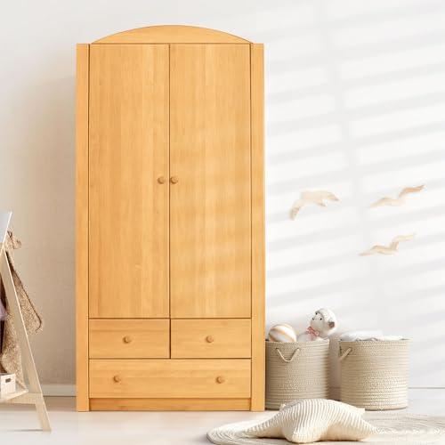 BioKinder Kinder-Kleiderschrank Schrank Noah 2-türiger Schrank mit 3 Schubladen aus zertifizierten Bio-Massivholz Erle 197 x 90 x 57 cm von BioKinder - Das gesunde Kinderzimmer