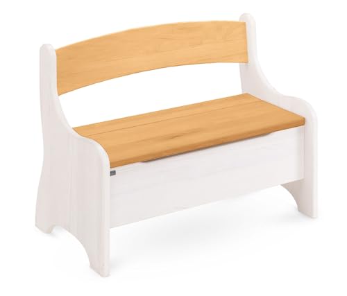 Original Kindersitzbank Levin von BioKinder® | Truhenbank mit Geheimfach aus Bio-Massivholz in Erle & Naturweiß | L 70 cm x B 36cm x H 55 cm von BioKinder - Das gesunde Kinderzimmer