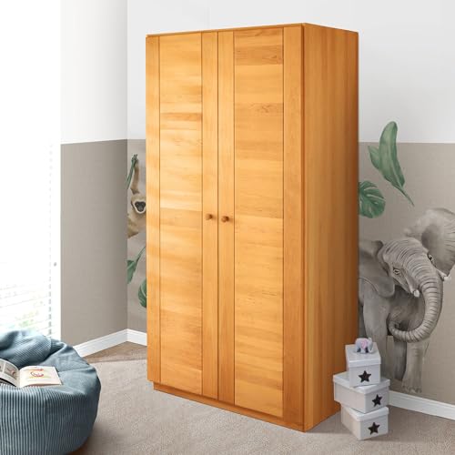 BioKinder Kleiderschrank 2- Türig Kai aus zertifiziertem Massivholz Erle mit Flexibler Kleiderstange, 4 flexiblen und 1 festem Einlegeboden von BioKinder - Das gesunde Kinderzimmer