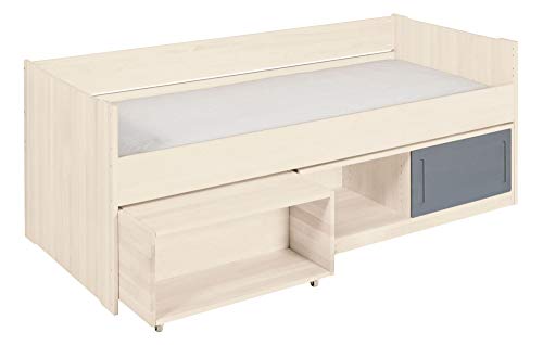 BioKinder Kojenbett Funktionsbett Kinder-Bett mit Unterbettkommode und Bettkasten auf Rollen Lina aus zertifiziertem Massivholz Kiefer Naturweiß und Grau lasiert 90 x 200 cm von BioKinder - Das gesunde Kinderzimmer