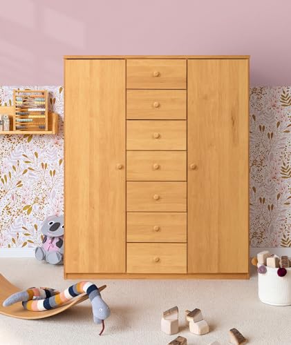 BioKinder Kommode Schubladenschrank David aus zertifiziertem Massivholz Erle mit 7 Schubladen und 2 Türen, Kleiderschrank, B 120 x H 143 x T 40 cm von BioKinder - Das gesunde Kinderzimmer