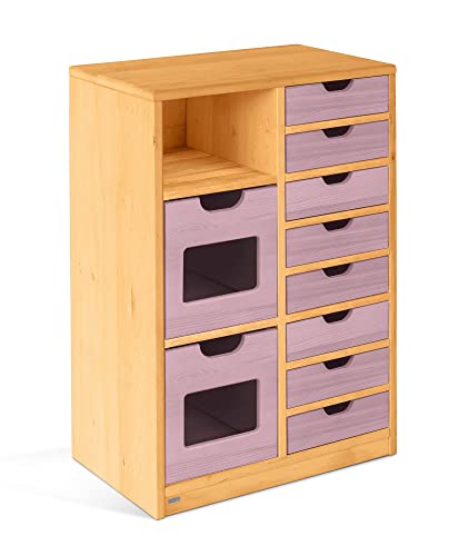 BioKinder Ordnungsregal Regal Kinderregal Set Robin mit Boxen und Schubladen aus zertifiziertem Massivholz Erle und Kiefer Flieder lasiert 82 x 58 x 37 cm von BioKinder - Das gesunde Kinderzimmer