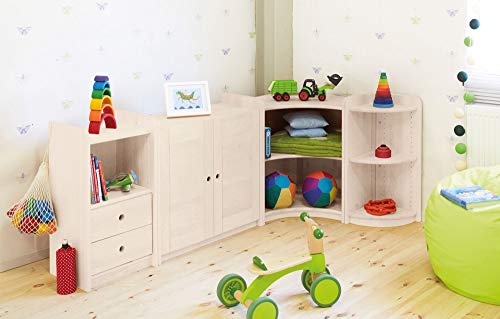 BioKinder Schrankwand Set Eckregal Bücherregal-Wand Lara aus zertifiziertem Massivholz Kiefer Naturweiß lasiert 198 x 105 x 80 cm von BioKinder - Das gesunde Kinderzimmer