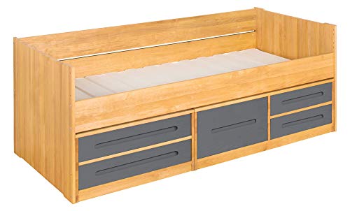 BioKinder Sofabett Kojenbett Funktionsbett mit Schubladen und Lattenrost Lina aus Massivholz Erle und Kiefer 90 x 200 cm, Front grau lasiert von BioKinder - Das gesunde Kinderzimmer