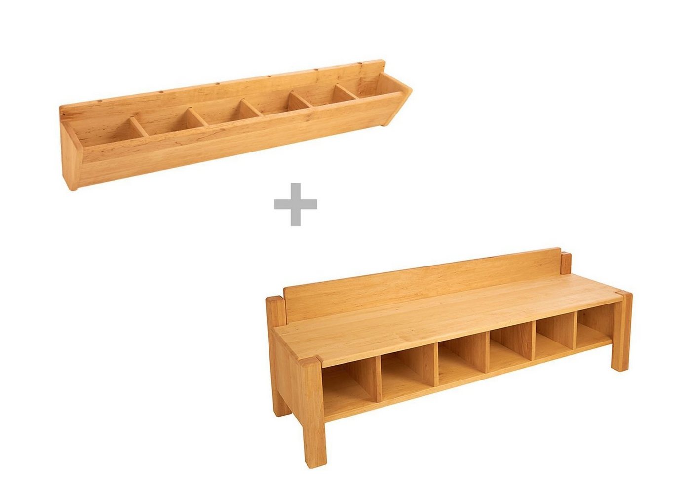 BioKinder - Das gesunde Kinderzimmer Kindersitzgruppe Robin, Set Kindergartenbank mit Hänge-Garderobe 120 cm, Erle von BioKinder - Das gesunde Kinderzimmer