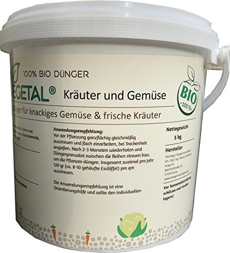 BioVegetal 100% Bio-Dünger für knackiges Gemüse und frische Kräuter mit Guano und Ton-Humus-Komplex 5 kg Eimer, Fibl (Forschungsinstitut für biologischen Landbau) gelistet von BioVegetal