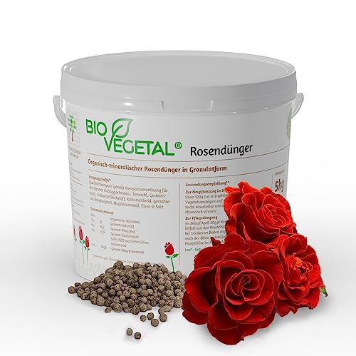 BioVegetal organisch-mineralischer Rosendünger mit Guano und natürlicher Langzeitwirkung durch Fixierung der Nährstoffe durch Ton-Humus-Komplex, 5 kg Eimer von BioVegetal