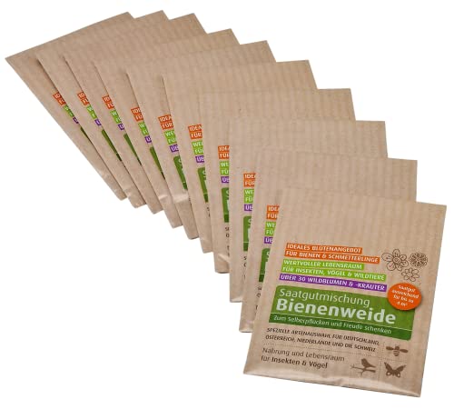 Biobalu Bienenweide Samentütchen - Blumenwiesensamen mehrjährig - Blumensamen als Hochzeitsgeschenk, Gastgeschenk, Werbegeschenk, Werbeartikel personalisiert (10 x 4g) von Biobalu