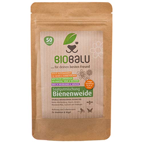 Biobalu Bienenweide - Blumenwiese Samen mehrjährig & winterhart, Samen - Über 40 heimische Blumen und Wildkräuter, spezielle Artenauswahl für Süddeutschland 50g von Biobalu