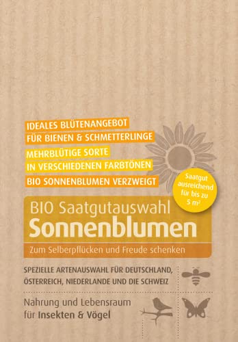 Biobalu Bio Sonnenblumen Samen - 3 g für bis zu 5 m² - Einjährig, verzweigt, mehrblütig, bienfreundlich - Sorte: Hellianthus Annuus - Sonnenblumen Saat Bio von Biobalu
