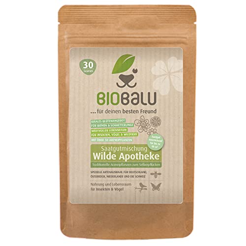 Biobalu Wilde Apotheke - 50 traditionelle Heilkräuter Samen - Bienenfreundliche Wildblumenwiese, Wildkräuter Samen mehrjährig & regional, Arzneipflanzen Saatgutmischung 30 g von Biobalu