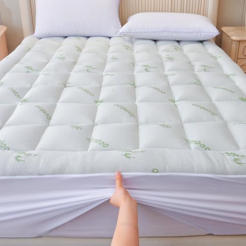 Bioeartha California King Size Matratzenauflage, Viskose aus Bambus, kühlendes Kissen, Matratzenauflage zur Linderung von Rückenschmerzen, atmungsaktiver Matratzenschoner, tiefer Taschenmatratzenbezug Bioeartha California King Size Matratzenauflage, Viskose aus Bambus, kühlendes Kissen, Matratzenauflage zur Linderung von Rückenschmerzen, atmungsaktiver Matratzenschoner, tiefer Taschenmatratzenbezug von Bioeartha