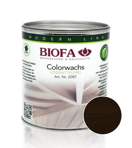 BIOFA Colorwachs lösemittelfrei farbig natürliche Holz-Wachs-Lasur mit Carnaubawachs für Holzdecken, Möbel, Spielzeug Ebenholz 0,375L von Biofa
