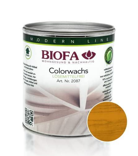 BIOFA Colorwachs lösemittelfrei farbig natürliche Holz-Wachs-Lasur mit Carnaubawachs für Holzdecken, Möbel, Spielzeug Mais 0,375L von Biofa