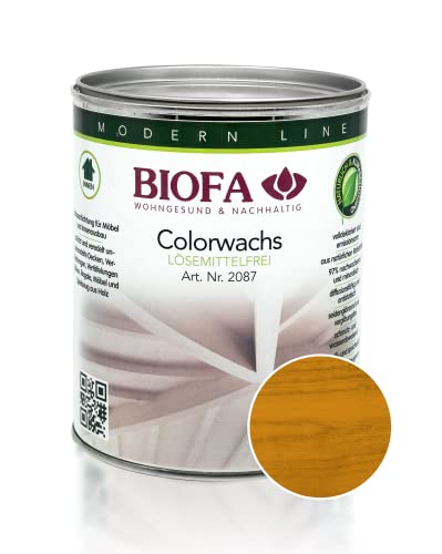 BIOFA Colorwachs lösemittelfrei farbig natürliche Holz-Wachs-Lasur mit Carnaubawachs für Holzdecken, Möbel, Spielzeug Mais 1L von Biofa