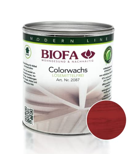 BIOFA Colorwachs lösemittelfrei farbig natürliche Holz-Wachs-Lasur mit Carnaubawachs für Holzdecken, Möbel, Spielzeug Weinrot 0,375L von Biofa