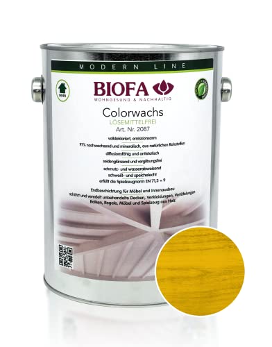 BIOFA Colorwachs lösemittelfrei farbig natürliche Holz-Wachs-Lasur mit Carnaubawachs für Holzdecken, Möbel, Spielzeug Zitronengelb 2,5L BIOFA Colorwachs lösemittelfrei farbig natürliche Holz-Wachs-Lasur mit Carnaubawachs für Holzdecken, Möbel, Spielzeug Zitronengelb 2,5L von Biofa