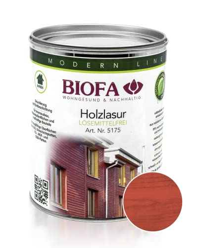 BIOFA Holzlasur farbig lösemittelfrei Holzschutz Holz Lasur 1,00L Rot von Biofa