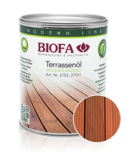 BIOFA Terrassenöl farbig 37531 Pflegeöl für Holzterrassen und Terrassen-Dielen aus Holz – Öl aus natürlichen Rohstoffen - Außenbereich (1L, Bangkirai) von Biofa