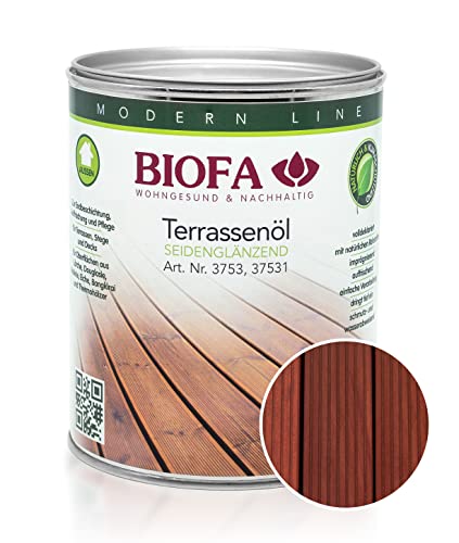 BIOFA Terrassenöl farbig 37531 Pflegeöl für Holzterrassen und Terrassen-Dielen aus Holz – Öl aus natürlichen Rohstoffen - Außenbereich (1L, Massarand) von Biofa