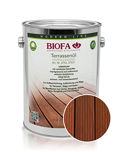 Biofa Terrassenöl farbig 37531 Pflegeöl für Holzterrassen und Terrassen-Dielen aus Holz – Öl aus natürlichen Rohstoffen - Außenbereich (2,5L, Bangkirai dunkel) von Biofa